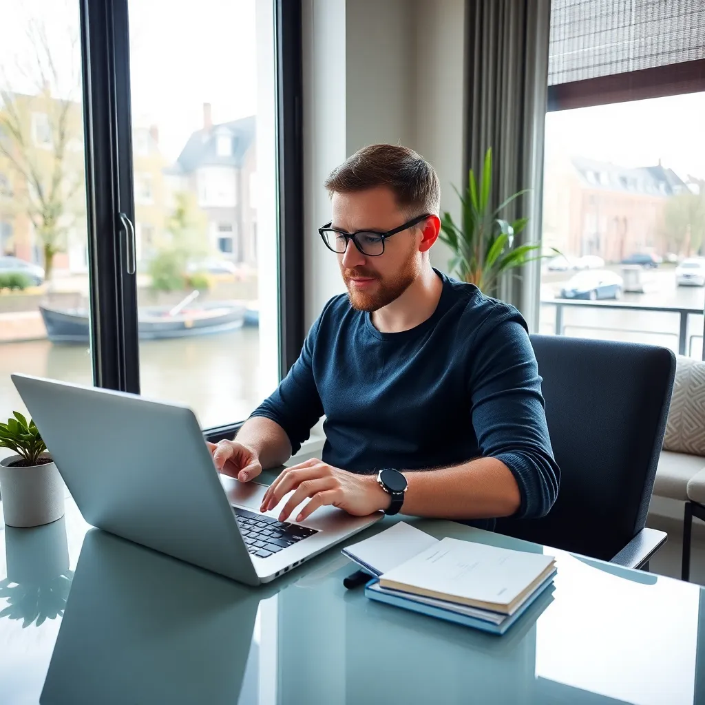Persoon die passief inkomen genereert via laptop